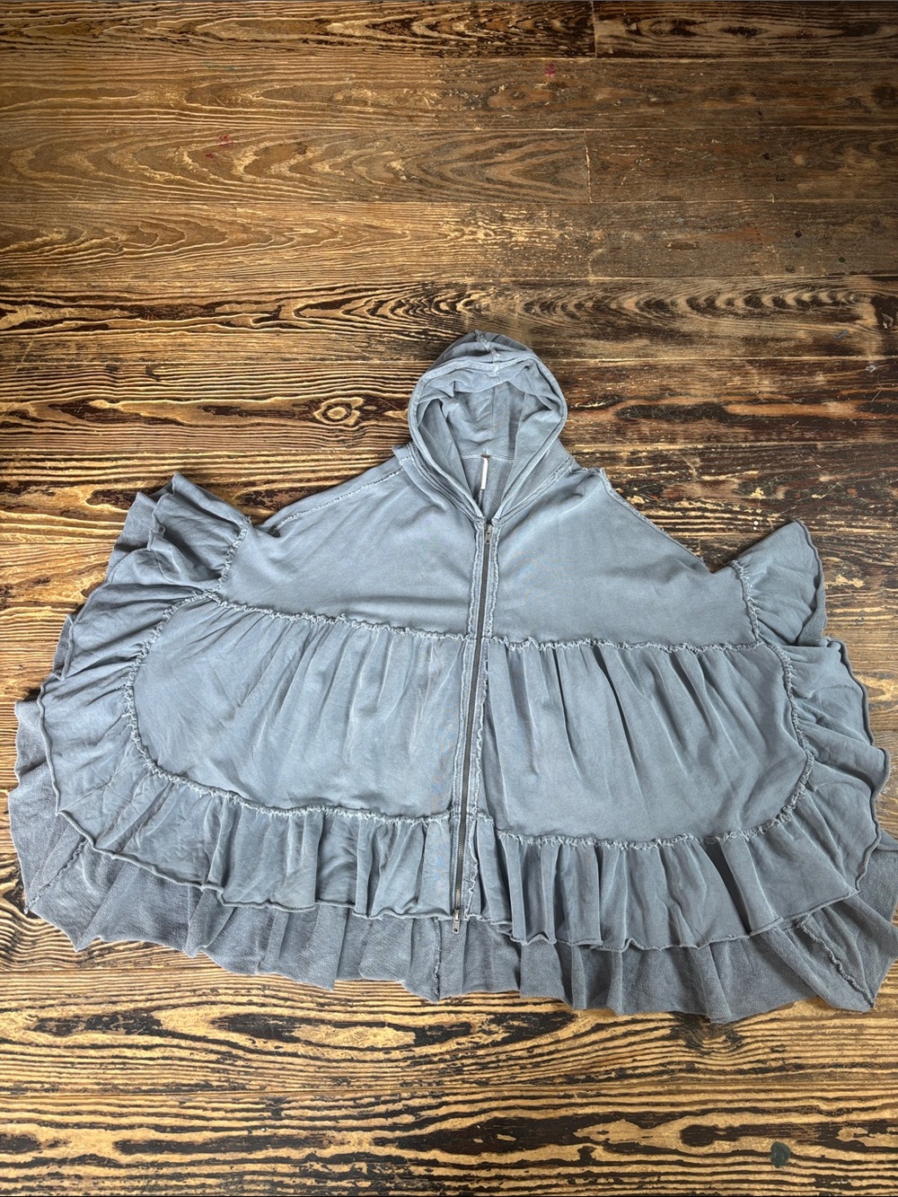 Free People Women’s Gray Ruffled Hooded Cape